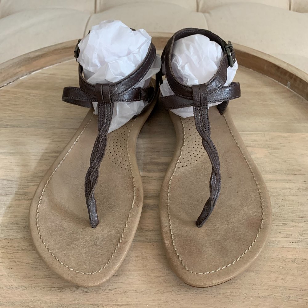 UGG Australia graphite leather "Aubray" braided front ankle strap sandals